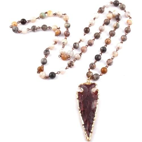 MOODPC Free Shipping Bamboo Leaf Bohemian Jewelry Rosary Chain Brown Arrowhead Pendant Necklace