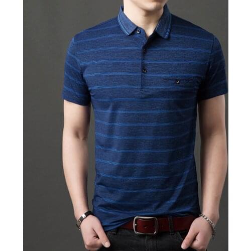 Brand Stripe Clothing 2020 Cotton Short Sleeve Top Bottom Turn Down Collar Tops Striped Polo Shirts for Men Y5903