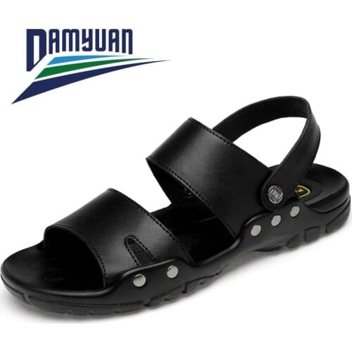 Damyuan 2020 New Hot Sale Mens Summer Slippers Two-layer Leather Men Outdoor Sports Shoes Non-slip wear-resistant plug big 50