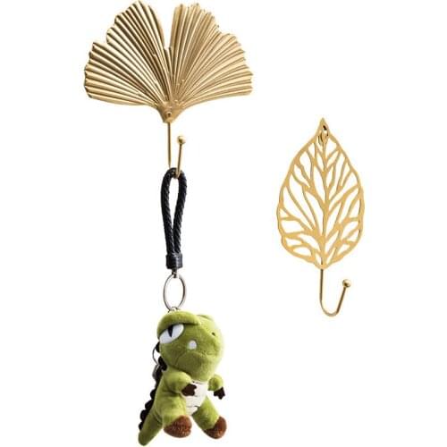 Nordic Wall Robe Hooks Golden Leaves Punch-free key Iron Hook kitchen Storage Rack shower towel bag tableware Organize Hardware