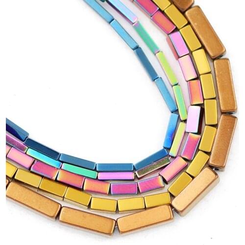 Natural Stone Rectangle Cuboid Square Hematite Beads Blue,Gold,Purple Spacer Loose Beads For Jewelry Making Diy Bracelet 4/6/9MM