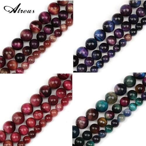 Natural Multicolor Symphon Tiger Eye Agates Charm Bracelet Earrings DIY Loose Round Bead for Jewelry Making 15" Strand 6/8/10MM