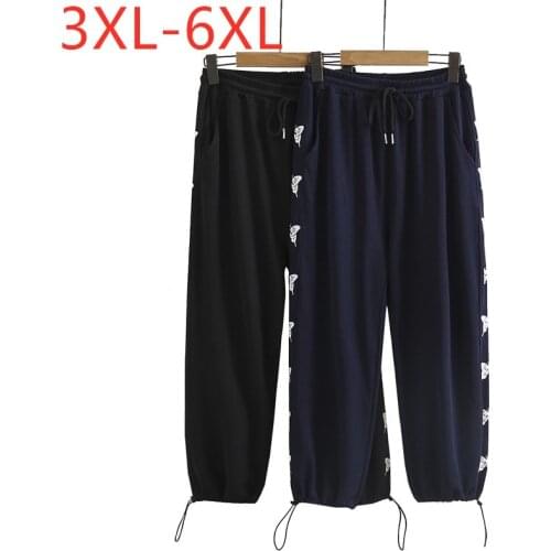New 2021 Ladies Summer Plus Size Long Pants For Women Large Loose Casual Black Print Belt Straight Trousers 3XL 4XL 5XL 6XL
