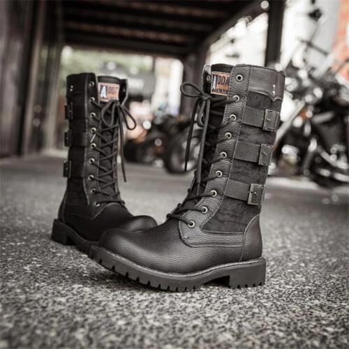 New Fashion Mens Motorcycle Boots Leather Boots Male Footwear Cowboy Casual Shoes Men Military Tactical Boots Gothic Punk Boots