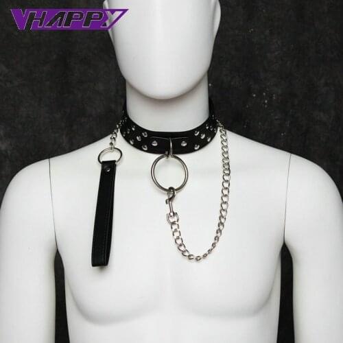 10 pcs/lot Black Random Rivet Leather Sex Adult Game Collars with Drag Chain Lock Sex Products sex toys for men woman couples