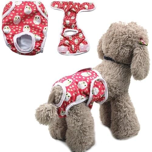 Dog Diaper Physiological Pants Sanitary Washable Female Dog Panties Cartoon Bitch Briefs Puppy Shorts Underwear Velcro Nappy