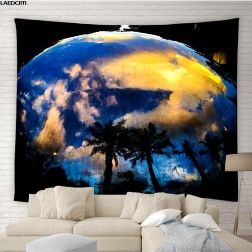 Psychedelic Universe Tapestry Sci-Fi Hippie Aesthetics Wall Hanging Abstract Starry Sky Moon Background Cloth Bedroom Home Decor