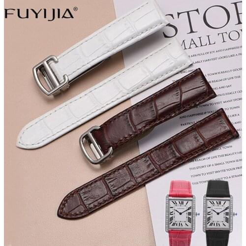 Luxury TANK Watch Band Crocodile Pattern Cowhide Strap 14MM 16MM 18MM 20MM 22MM Folding Buckle Genuine Leather Bands Waterproof