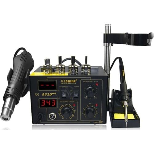 Saike 852D++ 220V/110V Hot Air Rework Station Soldering Station 2 In 1 With Supply Air Gun Rack