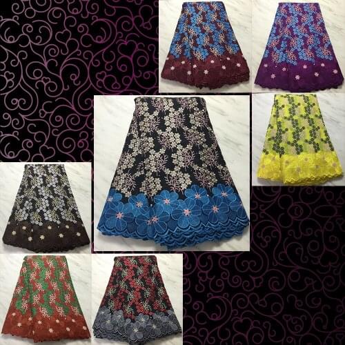 Light Cotton Embroider Fabric Floret Plant Broderier Pattern 5 Yards Stick Rhinestone Textile For Dress 1612B3