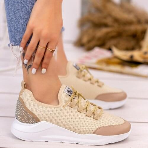 Tonar Voxi Cream Laced Women Sports Shoes New Season Comfortable and Stylish Orthopedic