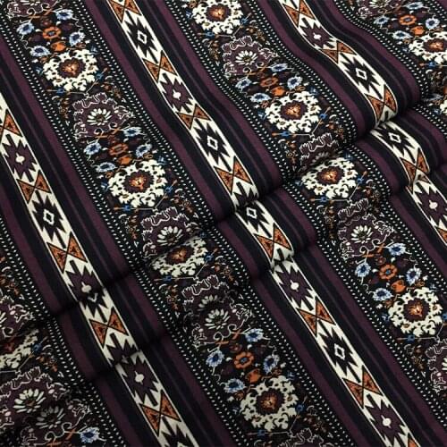 LEO&LIN Vintage Heavy Elastic 100% Cotton Knitted Stripes High Elastic Fabric Printing Black Color Clothing