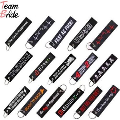 REMOVE BEFORE FLIGHT Chain Keychain Launch Key Chain Bijoux Keychains for Motorcycles and Cars Black Key Tag Embroidery Key Fobs