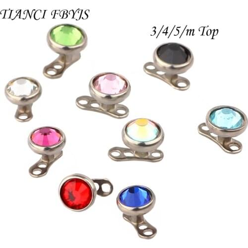 10/50PCS 10 color mix G23 Grade Gem Top Design Titanium Dermal Piercing Body Jewelry Piercing Skin Diver Dermal Piercing