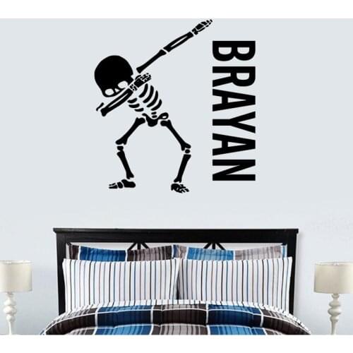 Funny Skull Dance Custom Name Wall Sticker Vinyl Home Decor For Kids Boys Room Bedroom Cartoom Decals Removable Mural 4063