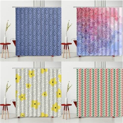 Geometric Stripes Yellow Printing Shower Curtains Bathroom Decor Waterproof Polyester Fabric Bathtub Curtain Set