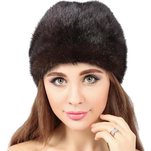 2019 Yiwu New Design Water Tank Full Square Cap Winter Fur Hats For Women Mink Fur Knitted Hat Animal Real Fur Hats