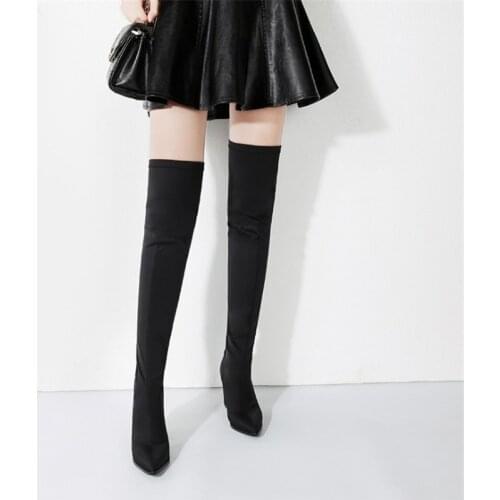JIANBUDAN Sexy high heels Over the knee boots Womens Thigh high boots Comfortable Flock Pointed Toe Women boots New
