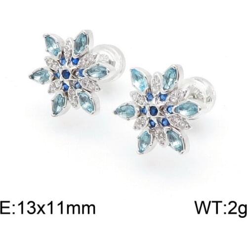 Fashion Women Girls Silver Plated Color Gold Copper Steel Color Crystal Flower Stud Earrings Pulseras Jewelry Christmas Gift