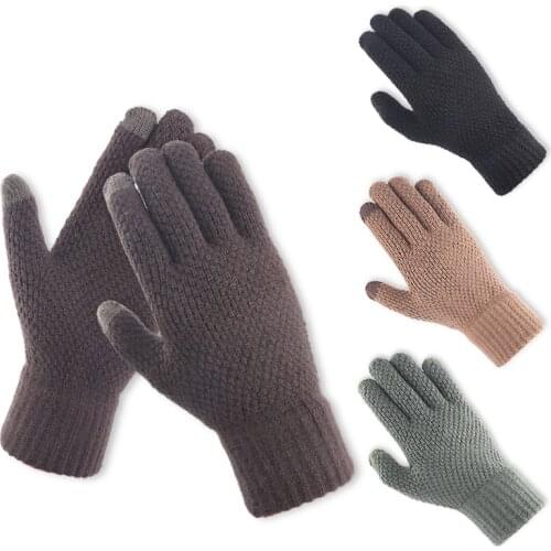 2020 Winter Men Knitted Gloves Touch Screen High Quality Male Mitten Thicken Warm Wool Cashmere Solid Men Business Gloves Autumn