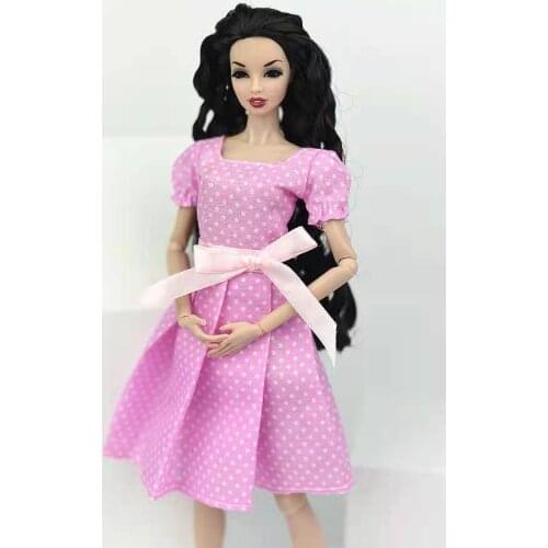 1/6 BJD Doll Clothes Fashion Pink Dotted Polka Dress for Barbie Outfits Princess Evening Party Gown Dancing Vestidoes Kids Toys