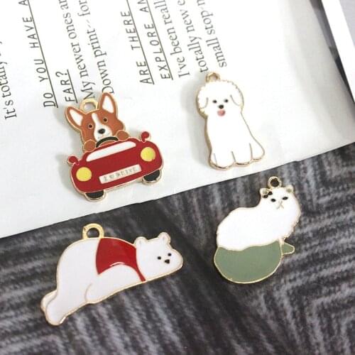 10pcs/lot Cartoon Dog Driver Car Bear Cat Enamel Charms Pendants Handmade Craft Metal Charms for DIY Jewelry Making