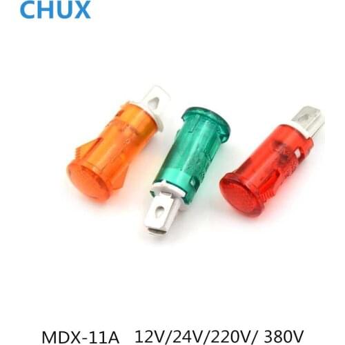 Signal Lamp Panel Mounting Neon Indicator 10pcs MDX-11A 10mm Red yellow Green light DC12V DC24V AC220V AC380V Pilot Guiding