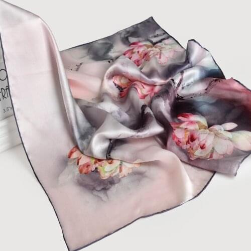 100% Real Silk Square Scarf Bag Bandana 65*65cm Ink Style Hangzhou Silk Neckerchief Wraps for Ladies Printed Silk Neck Scarf
