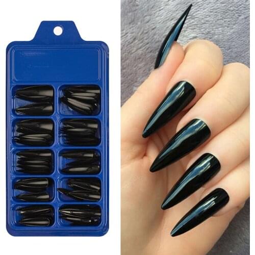 100pcs Black White Colorful Mix Nail Tips Plastic Stiletto Nails Simple Pointed Fake Nail Extension Press on Nails Manicure