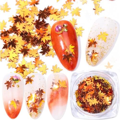 5box Nail Art Sequins Autumn Maple Leaf Sequins Laser Gradient Color Holographic 3D Nail Art Deco Manicure Tool