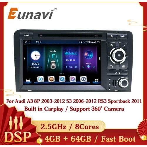 Eunavi Android 10 Car Radio For Audi A3 8P 2003-2012 S3 2006-2012 RS3 Sportback 2011 Multimedia Audio Player GPS Navi 2 Din DVD