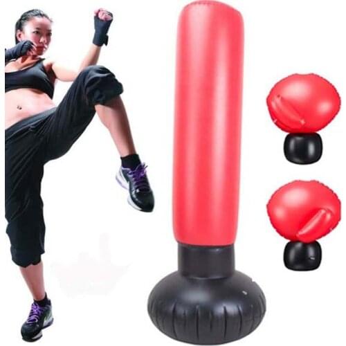 Boxing Punching Bag Inflatable Free-Stand Tumbler Muay Thai Training Pressure Relief Bounce Back Sandbag with Air Pump