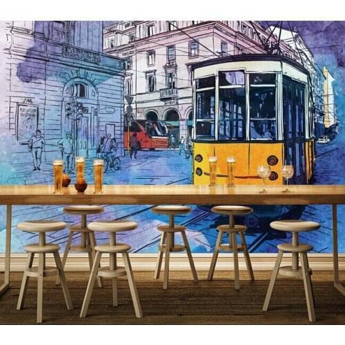 Custom large papel de parede ,Hand-painted city road murals,hotel restaurant coffee shop living room sofa wall bedroom wallpaper