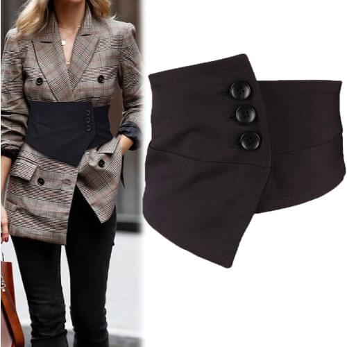 Brand Designer Office Ladies Autumn Corset Strap Black Suit Fabric Wide Irregular Ceinture Elastic Dress Waist Belt Decoration