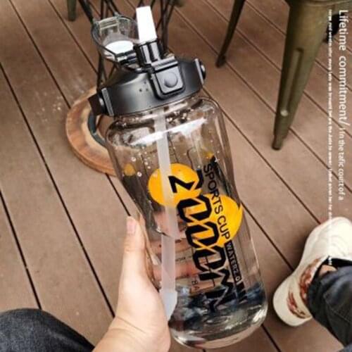 1Pcs 1500mL/2000L Large Capacity Bicycle Water Bottles with Straw and Lid Creative Hiking Camping Plastic BPA Free Space Bottles