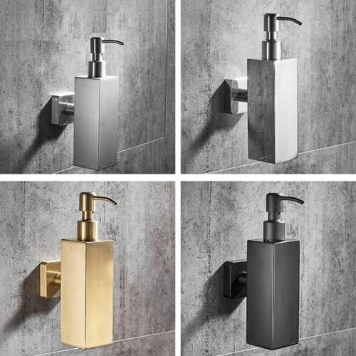 200ml 304 Stainless steel Brushed Gold square soap dispenser wall-mounted hand Liquid Soap Dispenser for hotel bathroom kitchen