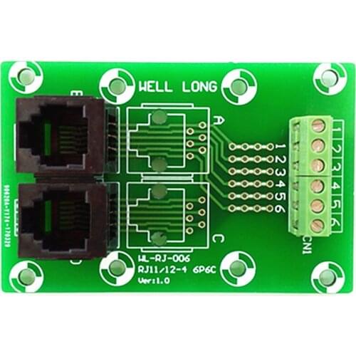RJ11/RJ12 6P6C Jack 2-Way Buss Breakout Board, Terminal Block, Connector