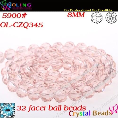 Crystal Bead,100pcs/Lot Rose Peach Glass Beads 8mm Faceted Football Crystal Round Beads For DIY Jewelry Findings