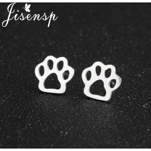 Jisensp 100% 925 Sterling Silver Cute Dog Cat Footprints Paw Stud Earrings Girl Lovely Delicate Animal Jewelry Birthday Gift