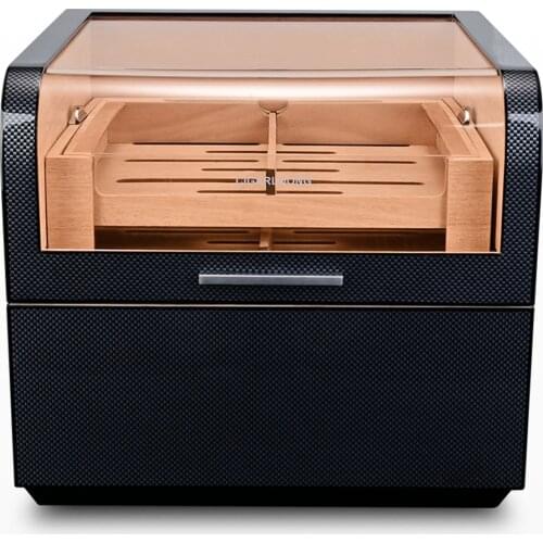 Cigar Humidor Box Large Capacity Fit 220 Cigars Luxury Cigar Cabinet Carbon Fiber Cigar Cedar Wood Display Humidor Transparent