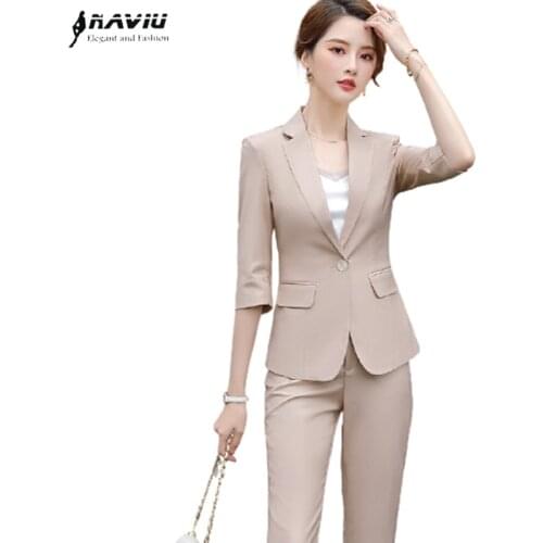 Khaki Suits Women 2021 Spring Summer Temperament Fashion Casual Business Formal Blazer And Pants Office Ladies Work Wear