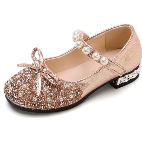 Summer Girls Shoes Bead Mary Janes Flats Fling Princess Glitter Shoes Baby Dance Shoes Kids Sandals Children Wedding Shoes Gold