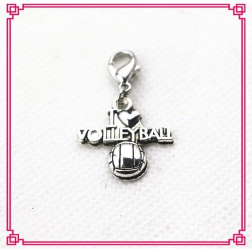 Hot selling 20pcs/lot I love volleyball dangle charms lobster clasp sports charms for bracelet accessories jewelry