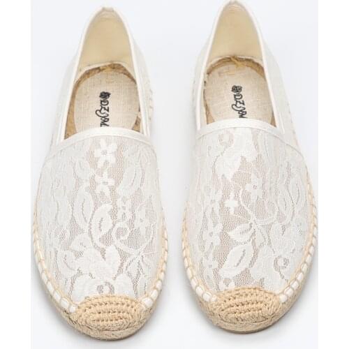 Womens Embroidered flower lace slip-on flats loafers leisure soft comfortable espadrilles round toe hemp sole moccasins shoes