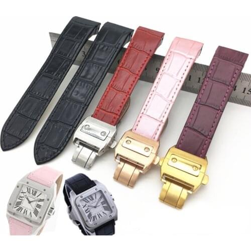 Leather strap mens 20mm23mm calf leather watch with accessories for Cartier Santos100 female tanks outdoor sports watch band