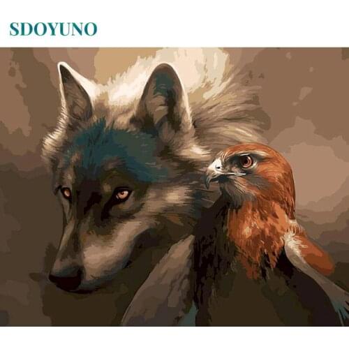 SDOYUNO Wolf Painting By Numbers 60x75cm DIY Paint By Numbers On Canvas Animals Handpaint Frameless Home Decor Unique Gift