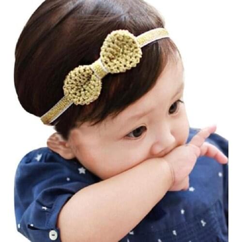 Naturalwell Children Girls Handmade Bowknot Headband Hair bands Baby Golden Silver color Headwear Hair Accessories 1pc HB002