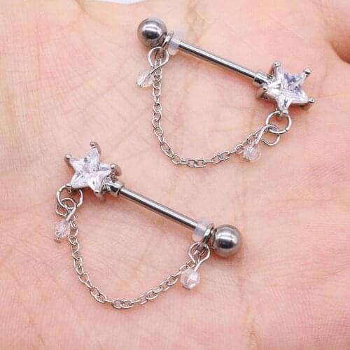 A pair retro sexy pink luxury zircon womens stainless steel nipple piercing fashion goth body jewelry tassel nipple rings 2 pcs