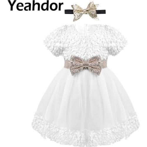 Flower Dresses for Girl Baby Christening Gown Sequin Bownot Wedding Flower Girl Dress Party Robes Baby Clothing Infant Vestidos