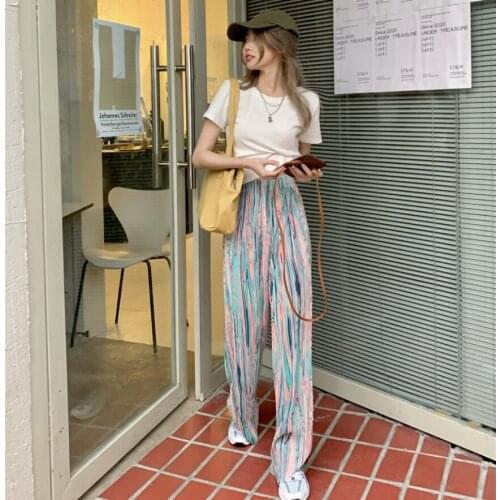 Pleated wide-leg pants womens 2021 spring Korean version of the new high-waisted thin drape water ripples blooming casual trous